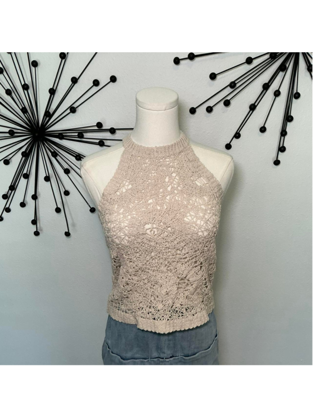 Zara cream crochet halter top open knit boho festival top